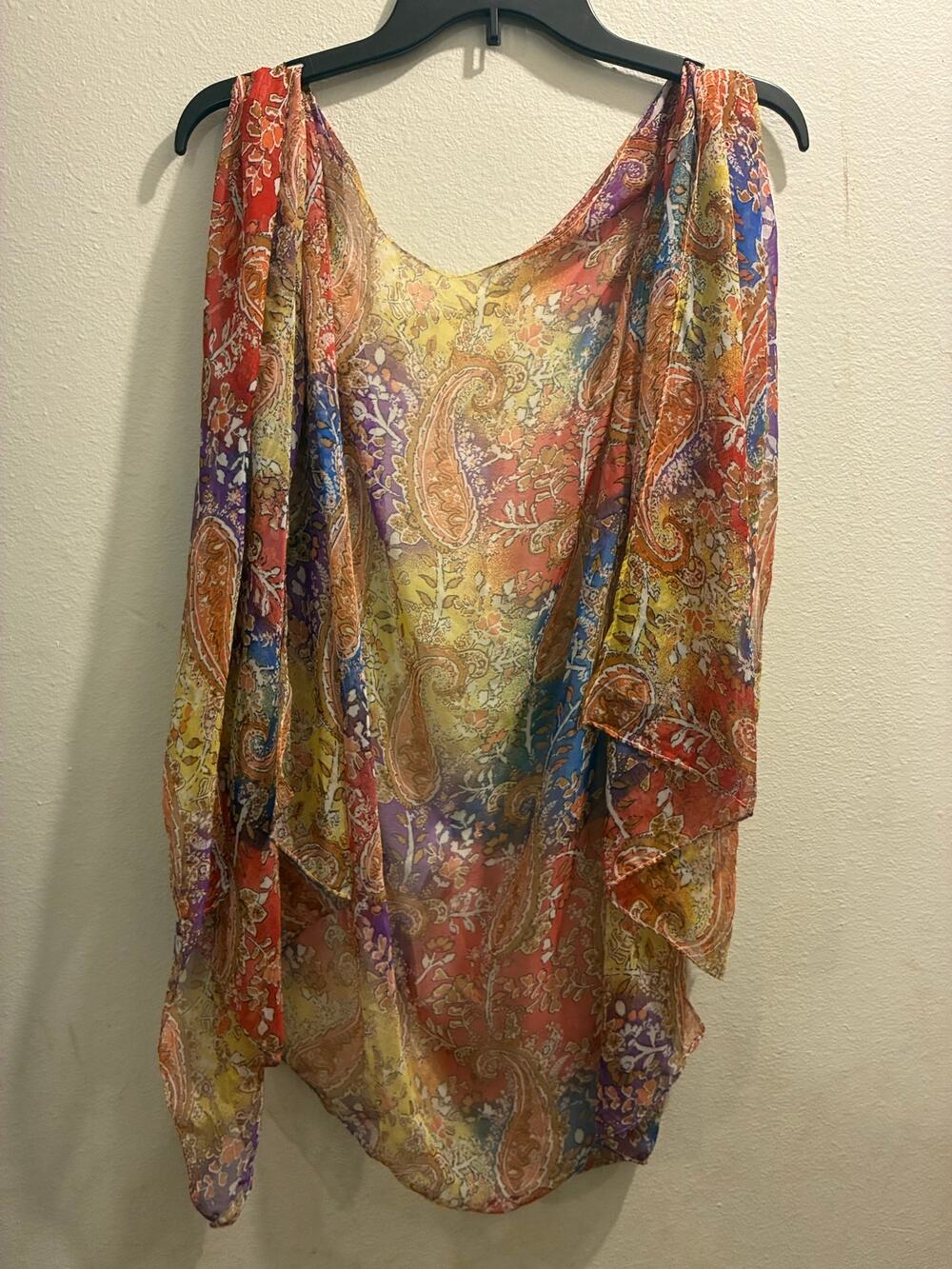 Vibrant Vintage-Vibe Multicolor Paisley Sheer Lightweight Kimono Cover-Up Scarf